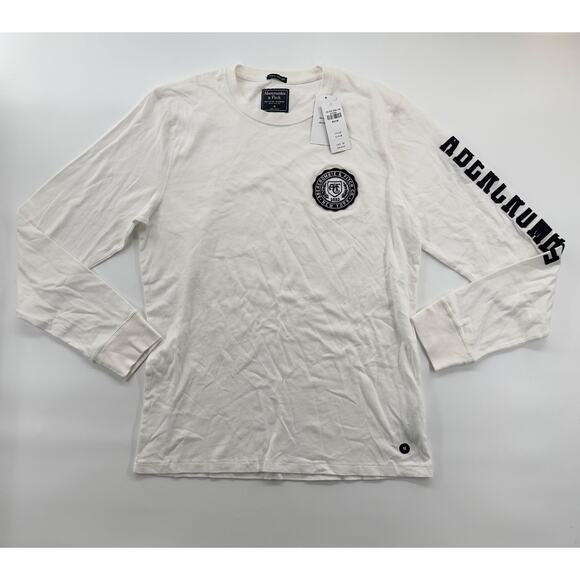 Abercrombie & Fitch Long Sleeve Tee Shirt White Logo Patch Size M Mens Casual - Picture 1 of 7